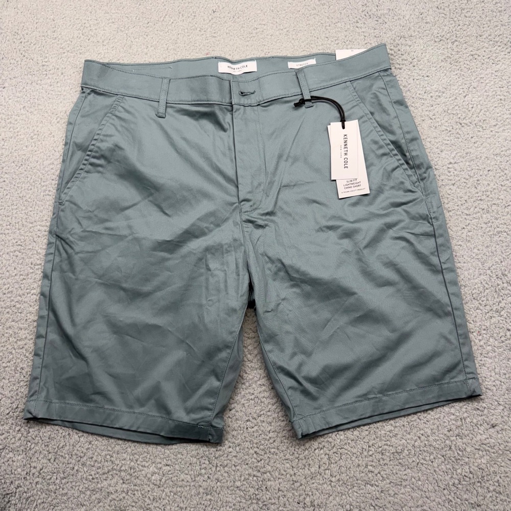 NWT Kenneth Cole New York KS9016BEOCL Mens 36 Slim Fit Blue Stone Chino Shorts